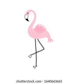 Candy Pink Flamingo illustration isolated on white background. Exotic bird simple linear transparent overlapping shapes vector clip-art. Birdy logo concept