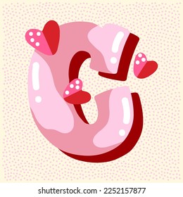 Diseño de fuente brillante color rosa dulce. Las letras de decoración de color rosa pastel y de papel al corazón ABC. Dulces para chicas. Letra C