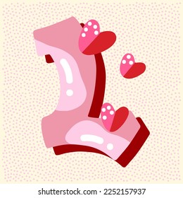Candy pink glossy font design. Pastel pink and paper heart decor letters ABC. Sweets for girls. Letter L