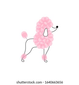 Candy Pink Poodle Dog Illustration Isolated On White Background. Bread Doggy Pet Simple Linear Clip-art. Clean Line Animal Drawing Vector.