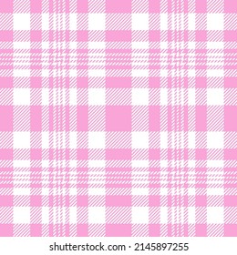 Candy pink and white classic tablecloth plaid. Seamless vector tartan pattern suitable for fashion, home decor and stationary.