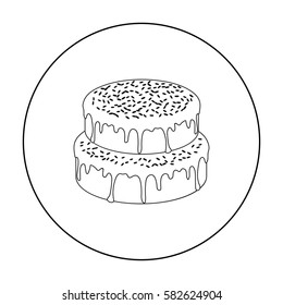 ?ake with candy powder icon in outline style isolated on white background. Cakes symbol stock vector illustration.