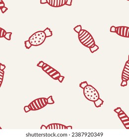 Candy print. Merry Christmas Happy New Year seamless background pattern. Vector illustration doodles, thin line art sketch icons style concept