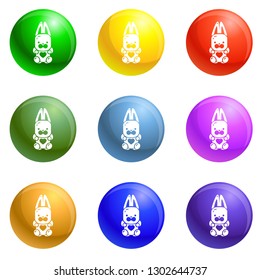 Candy rabbit icons vector 9 color set isolated on white background for any web design 