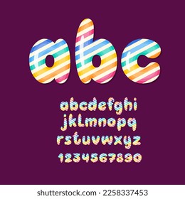 Candy Rainbow Alphabet Set. Lollipop Letters and Numbers. Colorful Cute Font.