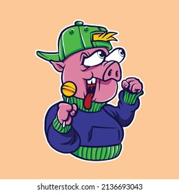candy rapper pig illustration perfect for design