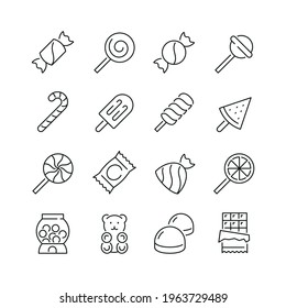 Candy related icons: thin vector icon set, black and white kit