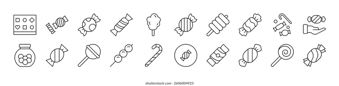 Candy Related Image Collection. Editable Stroke. Perfect for Infographics, Articles, Books, Flyers, Banners