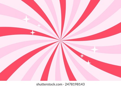 Candy retro striped background. Pink swirl sunbeams texture.