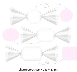 El sobre de caramelo envuelve la burla. Forma diferente. Ilustración vectorial aislada en fondo blanco. Listo para tu diseño. EPS10.