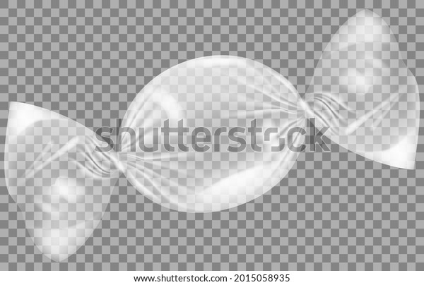 Candy sachet wrap mockup. Transparent plastic\
candy wrap flat vector illlustration. Plastic packaging isolated on\
transparent background. Polyethylene packaging for storing and\
carrying sweets