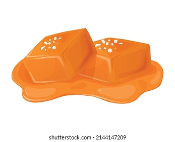 Candy Salted Caramel. Melted Appetizing Caramel Cubes.