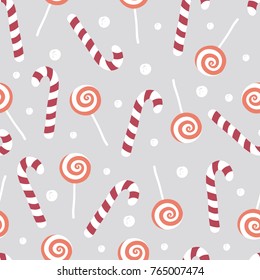 Candy seamless christmas pattern. Vector winter holidays print.