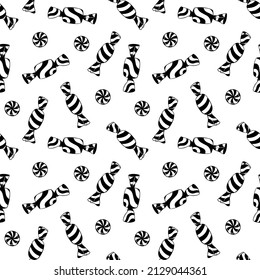 Candy seamless pattern. Black and white hand drawn sweets. Vector illustration.