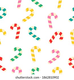 Candy seamless pattern. Christmas sweet food symbol. Vector illustration isolated on white.