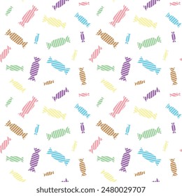 Candy seamless pattern, colorful wrapped candy arranged seamlessly, bright and colorful candies, white striped candy wrapper, multicolor candy seamless pattern