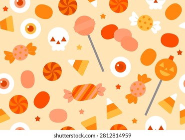 Candy Seamless pattern for Halloween. Candy corn, lollipop and sweets