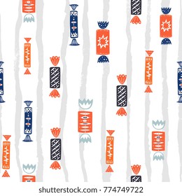 Candy seamless pattern. Hand drawn cutout style design. Vector illustration. Perfect for wrapping paper, background, textile. 