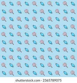 Candy seamless pattern on blue background. Vector illustration.