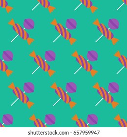 Candy seamless pattern on the green background. Vector illustration