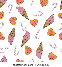 Candy seamless pattern on white background. Sweets pattern. Vector.