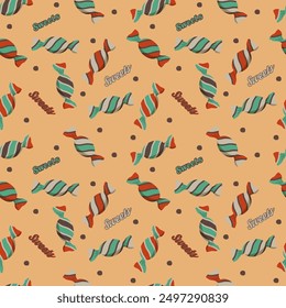 Caramelo con un patrón sin fisuras en estilo retro. Para el papel de embalaje, embalaje, cubiertas en Vector.	