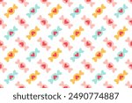 Candy seamless pattern. Sweet background with lollipop, sweets, caramel, colorful candies. Hand drawn trendy flat style yellow, pink and blue candies. Repeatable candy pattern. Vector illustration