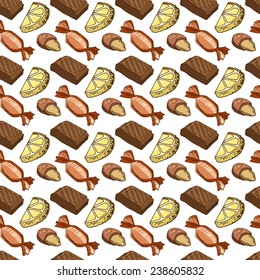 Candy, seamless pattern with sweets. Colorful vector elements on a white background.