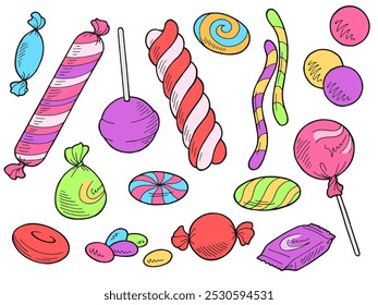 Candy set graphic sweet food color isolated illustration vector