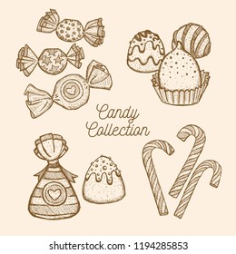 Candy set. Hand drawn in a graphic style. Vector illustration