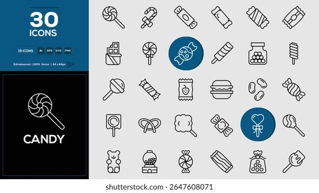 Candy set of outline icons related to analysis, infographic, analytics. Editable stroke. Vector illustration.