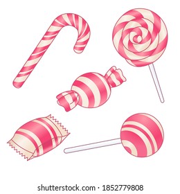 Candy Set of vector illustrations for Christmas and Happy New Year concept. eps 10 vector.