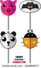 Candy shape animal characters. Candy bat, beetle, pig and cute panda