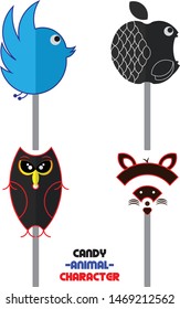 Candy shape animal characters. Candy bird, fish, wolf and cute owl. 