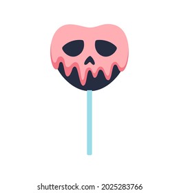 candy in shape of skull isolated on white background, vector sweet dessert, caramel on stick for halloween, lollipop with death sign, skeleton head confectionery