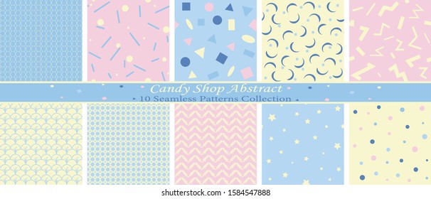 Candy Shop Abstract Set of 10 Seamless Patterns, Great for For Backgrounds, Wallpapers, Fabrics and many more Designs	