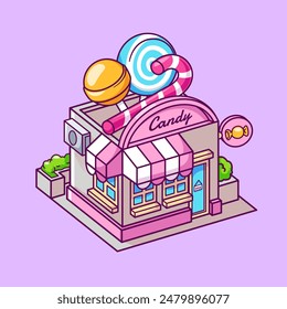 Candy Shop Building Isometric Cartoon Vector Icon Illustration Building Food Icon Concept Isolated Premium Vector. Flat Cartoon Style