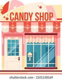 Candy shop. Cartoon city building. Store front