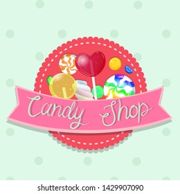 Candy shop emblem. Multicolor emblem. Vector graphics.