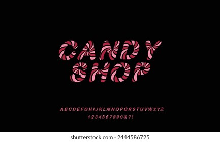 Candy Shop is Festive font 3d bold style cute color for summer party poster, t shirt, flier, decoration, card, sale banner, printing on fabric, industrial. Cool typeface. Trendy alphabet, shop