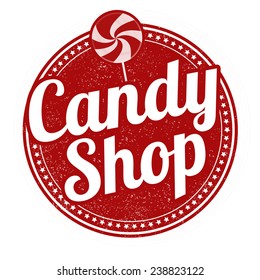 Candy Shop Grunge Rubber Stamp On White Background, Vector Illustration