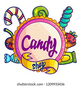 Candy Shop Hand Drawn Vector Logo Stock Vector Royalty Free 1209933436