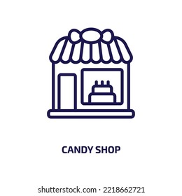 Candy Shop Icon From Food Collection. Thin Linear Candy Shop, Party, Shop Outline Icon Isolated On White Background. Line Vector Candy Shop Sign, Symbol For Web And Mobile