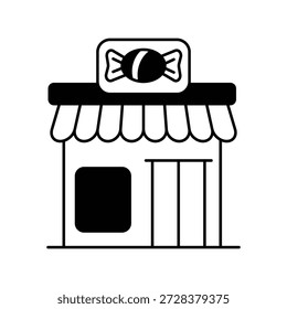 Icono de tienda de caramelos con fondo blanco Vector Ilustración de stock