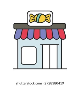 Icono de tienda de caramelos con fondo blanco Vector Ilustración de stock