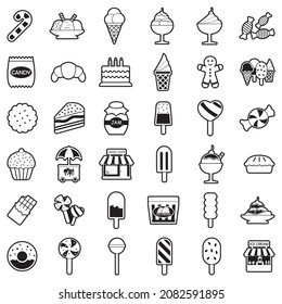 Candy Shop Icons. Line With Fill Design. Vector Illustration.