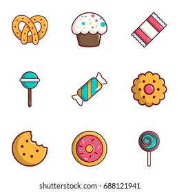 Candy shop icons set. Flat set of 9 candy shop vector icons for web isolated on white background