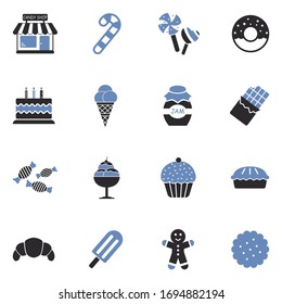 Candy Shop Icons. Two Tone Flat Design. Vector Illustration.