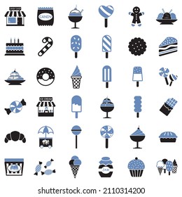 Candy Shop Icons. Two Tone Flat Design. Vector Illustration.