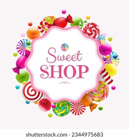 Candy Shop Label With Sweet Candies 